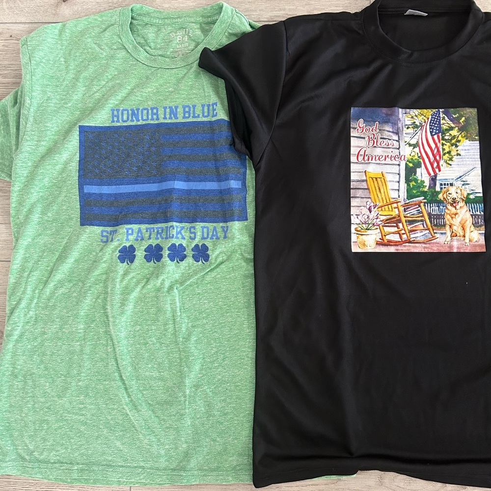St. Patrick’s Day and God Bless America T-shirt size L (2 t-shirts included)